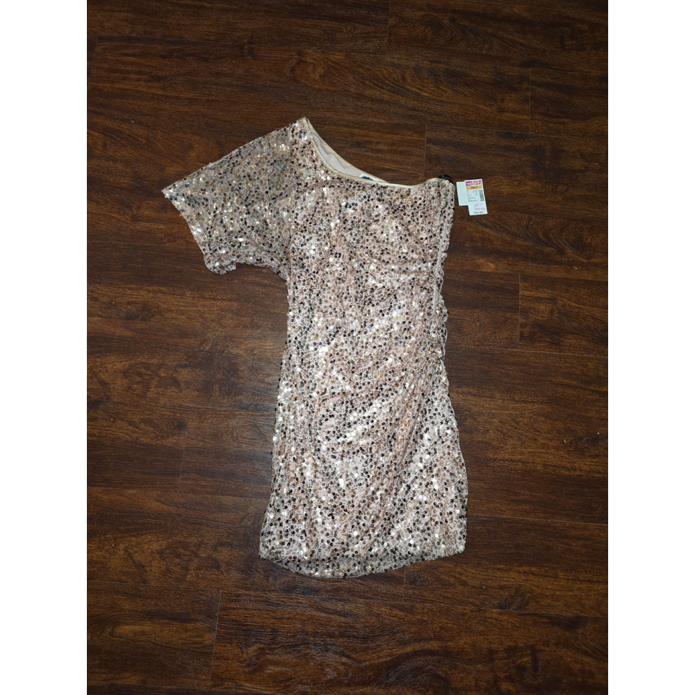 Pink Sequin one shoulder dress NWT Deb size 7
